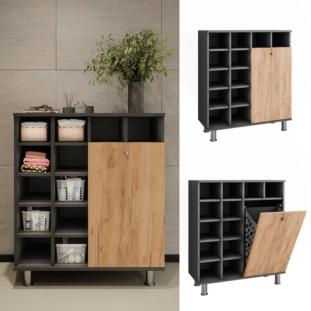 Vicco Pyykkikori Antrasiitti/Goldkraft tammi 78.4x91.6 cm, Fynn