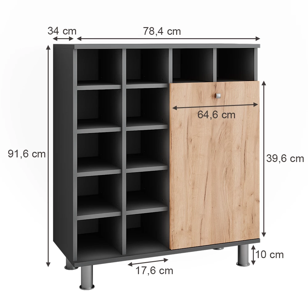Vicco Wäscheschrank Anthrazit/Goldkraft Eiche 78.4 x 91.6 cm, Fynn