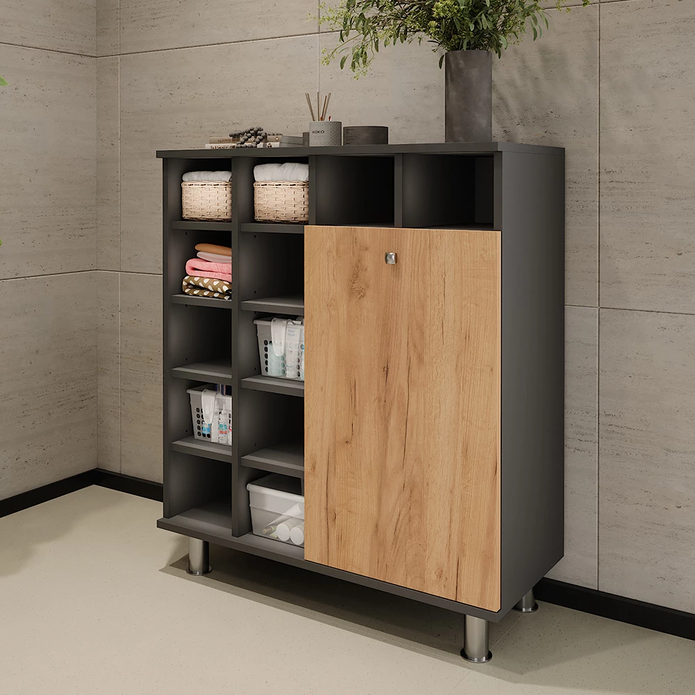 Vicco Wäscheschrank Anthrazit/Goldkraft Eiche 78.4 x 91.6 cm, Fynn