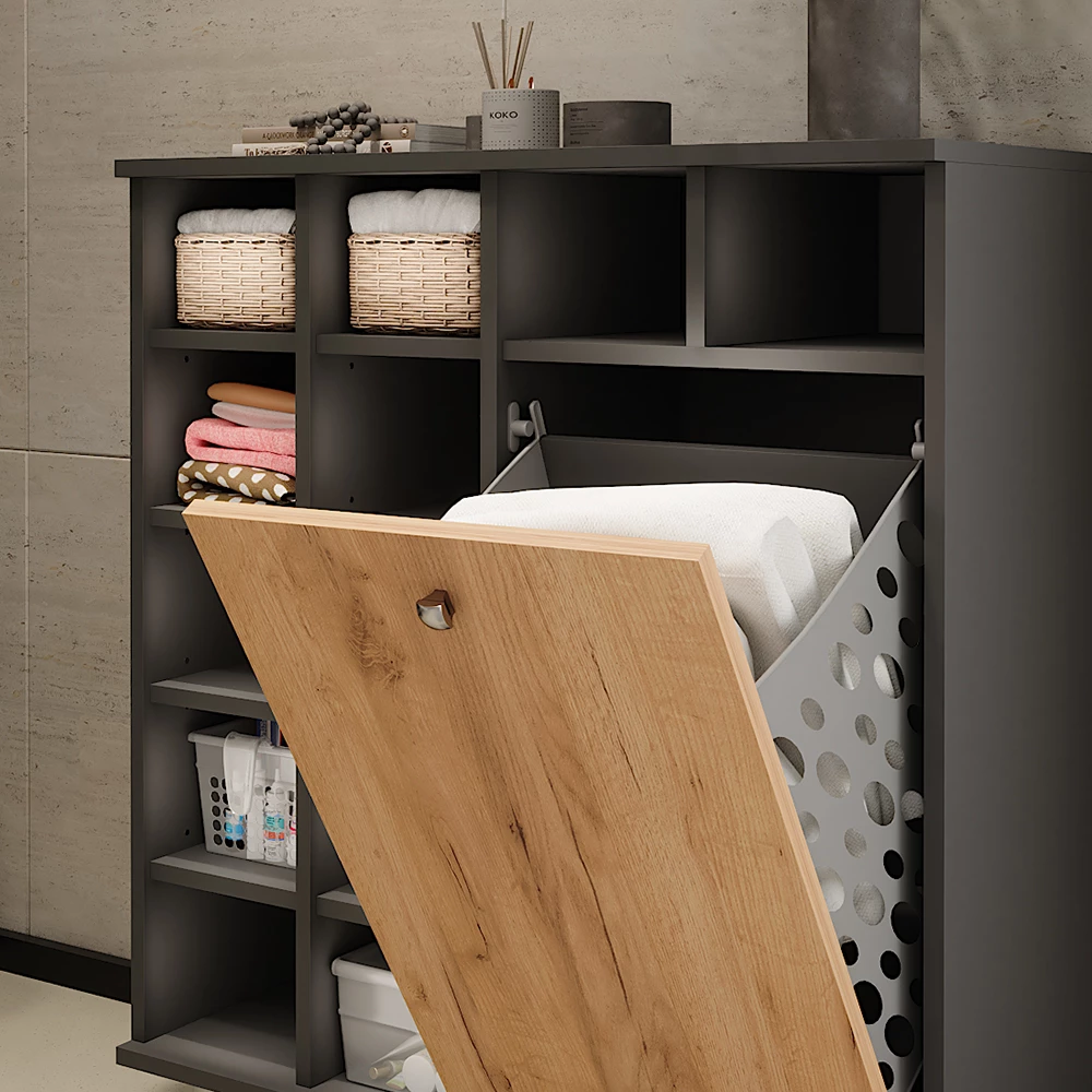 Vicco Wäscheschrank Anthrazit/Goldkraft Eiche 78.4 x 91.6 cm, Fynn
