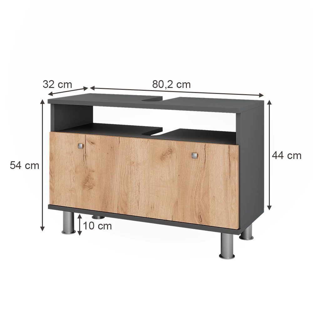 Vicco Wastafelonderbouw Antraciet/gouden eik 80.2 x 54 cm met lade, Fynn
