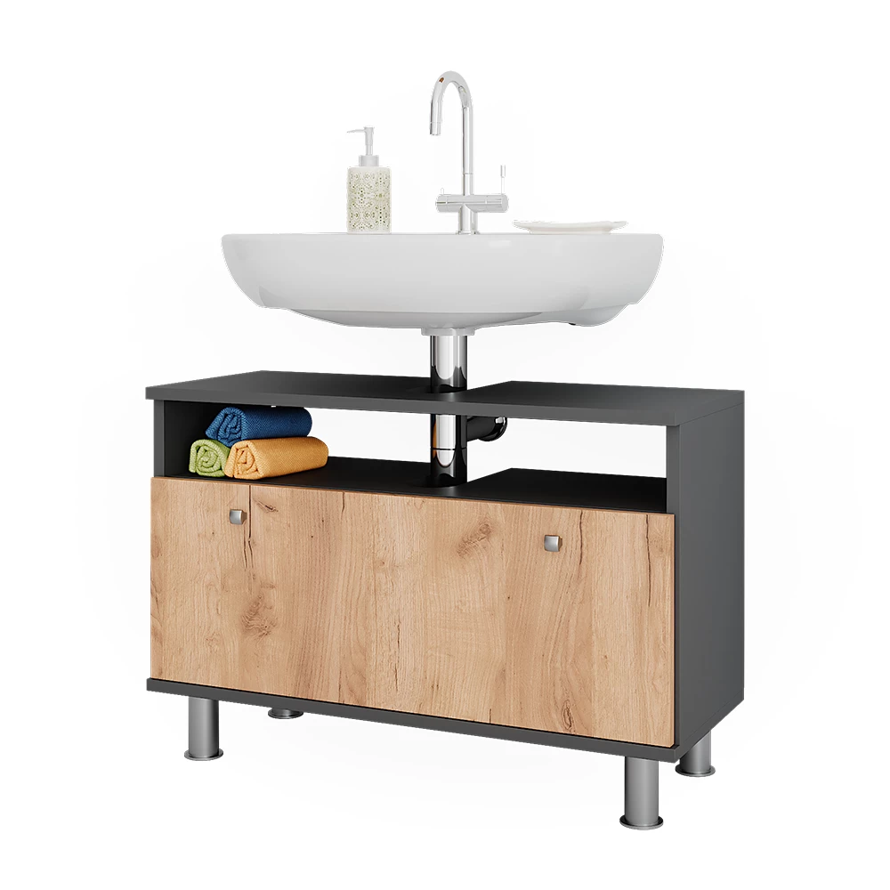 Vicco Wastafelonderbouw Antraciet/gouden eik 80.2 x 54 cm met lade, Fynn