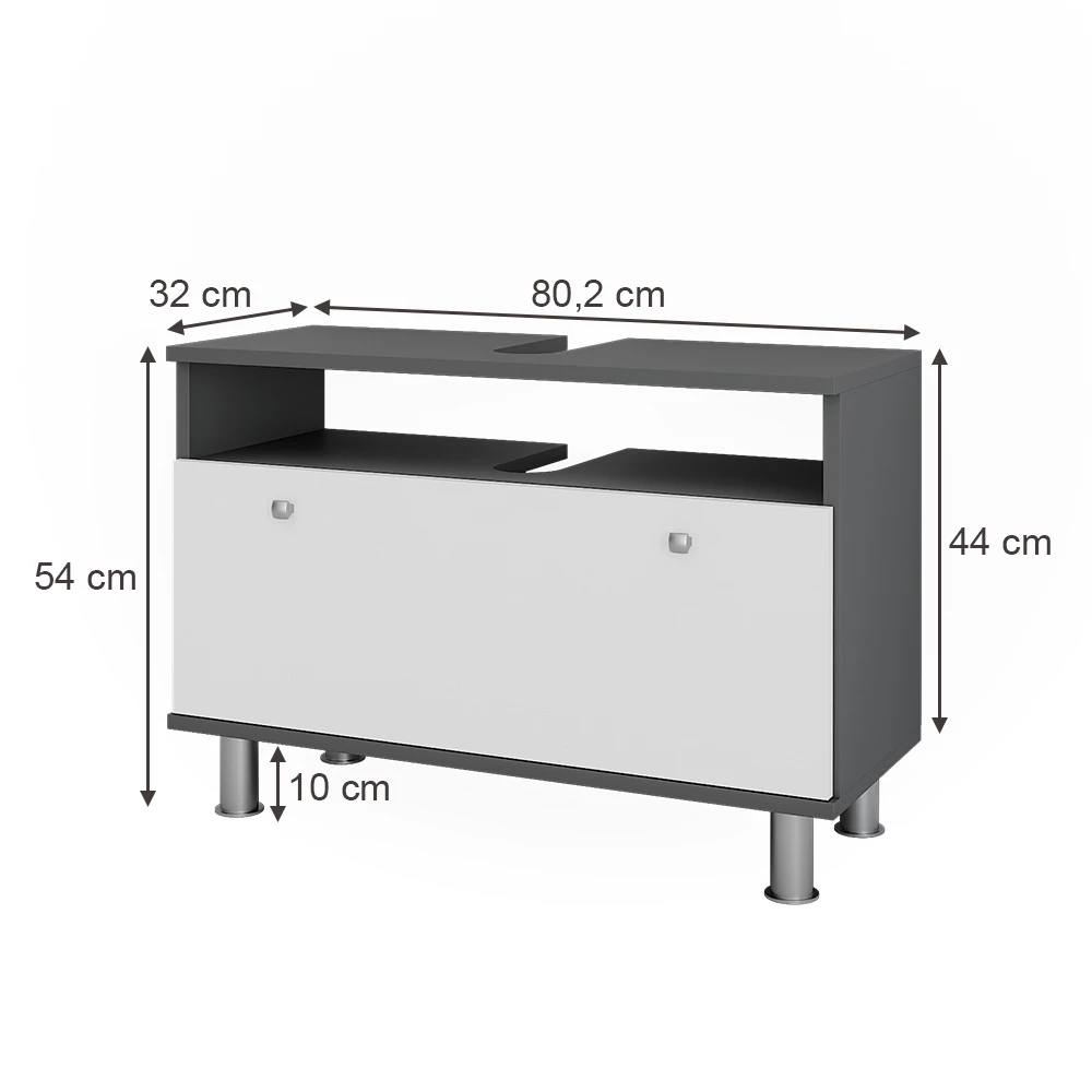 Vicco Waschbeckenunterschrank Anthrazit/Weiß Hochglanz 80.2 x 54 cm mit Schublade, Fynn