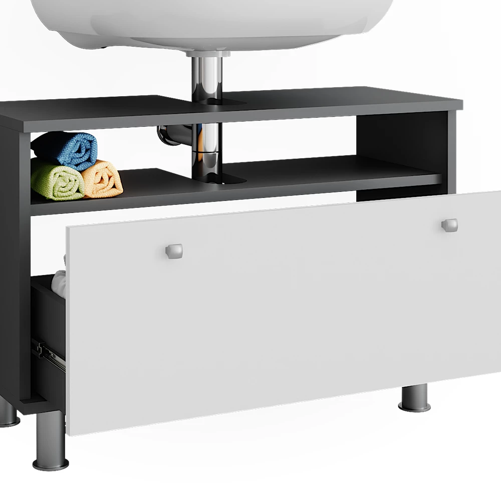 Vicco Waschbeckenunterschrank Anthrazit/Weiß Hochglanz 80.2 x 54 cm mit Schublade, Fynn