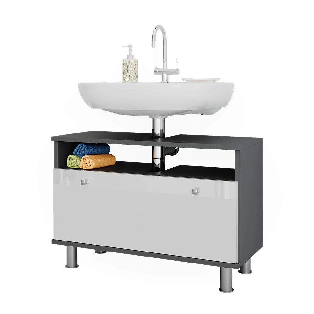 Vicco Waschbeckenunterschrank Anthrazit/Weiß Hochglanz 80.2 x 54 cm mit Schublade, Fynn