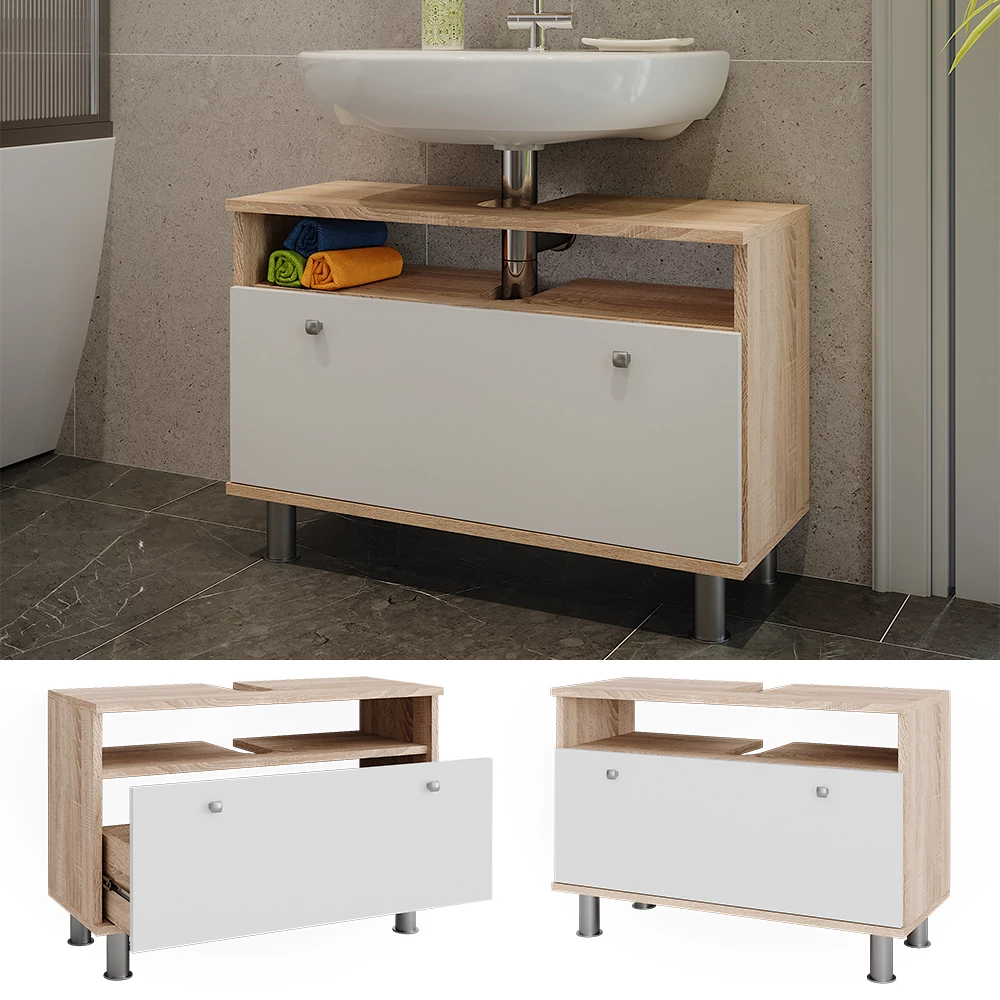 Vicco Vanity unit for washbasin Sonoma/Valkoinen 80.2x54 cmlaatikolla, Fynn