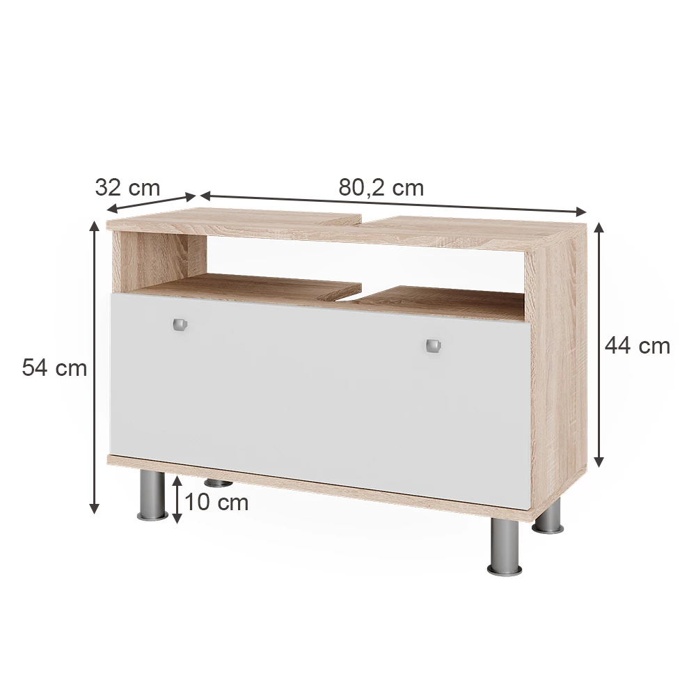 Vicco Wastafelonderbouw Sonoma/Wit 80.2 x 54 cm met lade, Fynn