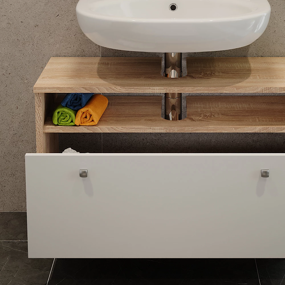 Vicco Wastafelonderbouw Sonoma/Wit 80.2 x 54 cm met lade, Fynn