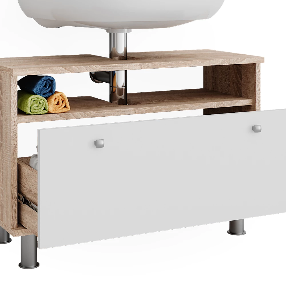 Vicco Wastafelonderbouw Sonoma/Wit 80.2 x 54 cm met lade, Fynn