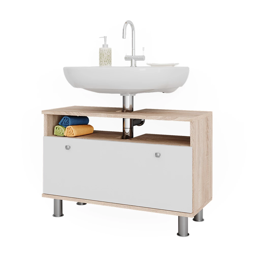 Vicco Wastafelonderbouw Sonoma/Wit 80.2 x 54 cm met lade, Fynn
