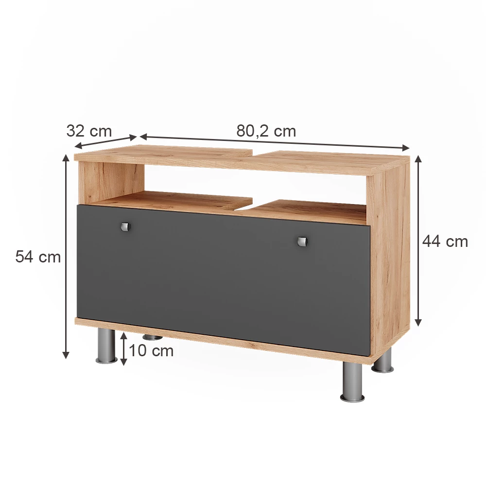 Vicco Waschbeckenunterschrank Goldkraft Eiche/Anthrazit 80.2 x 54 cm mit Schublade, Fynn