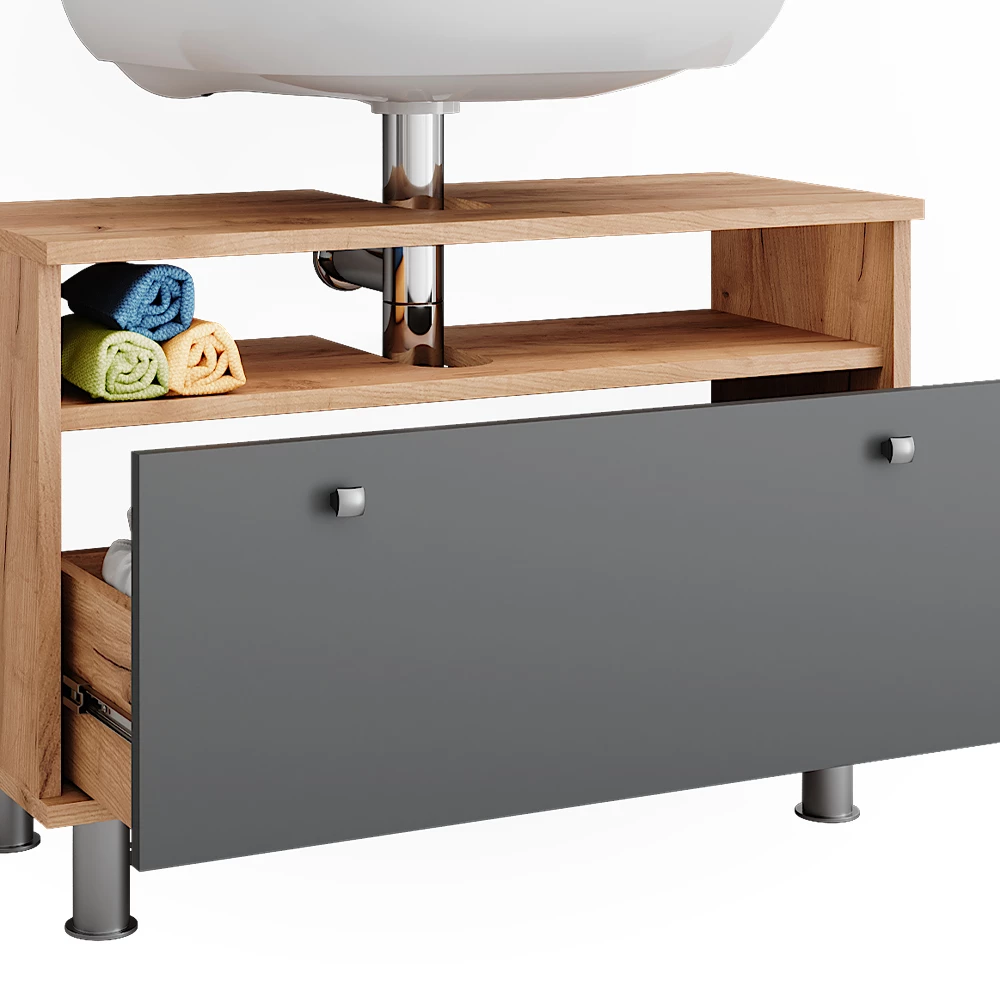 Vicco Waschbeckenunterschrank Goldkraft Eiche/Anthrazit 80.2 x 54 cm mit Schublade, Fynn