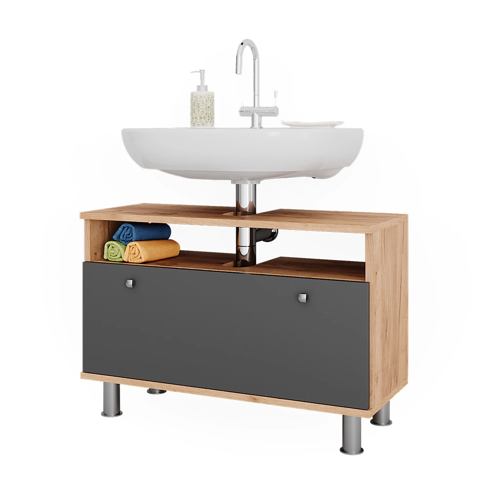 Vicco Waschbeckenunterschrank Goldkraft Eiche/Anthrazit 80.2 x 54 cm mit Schublade, Fynn