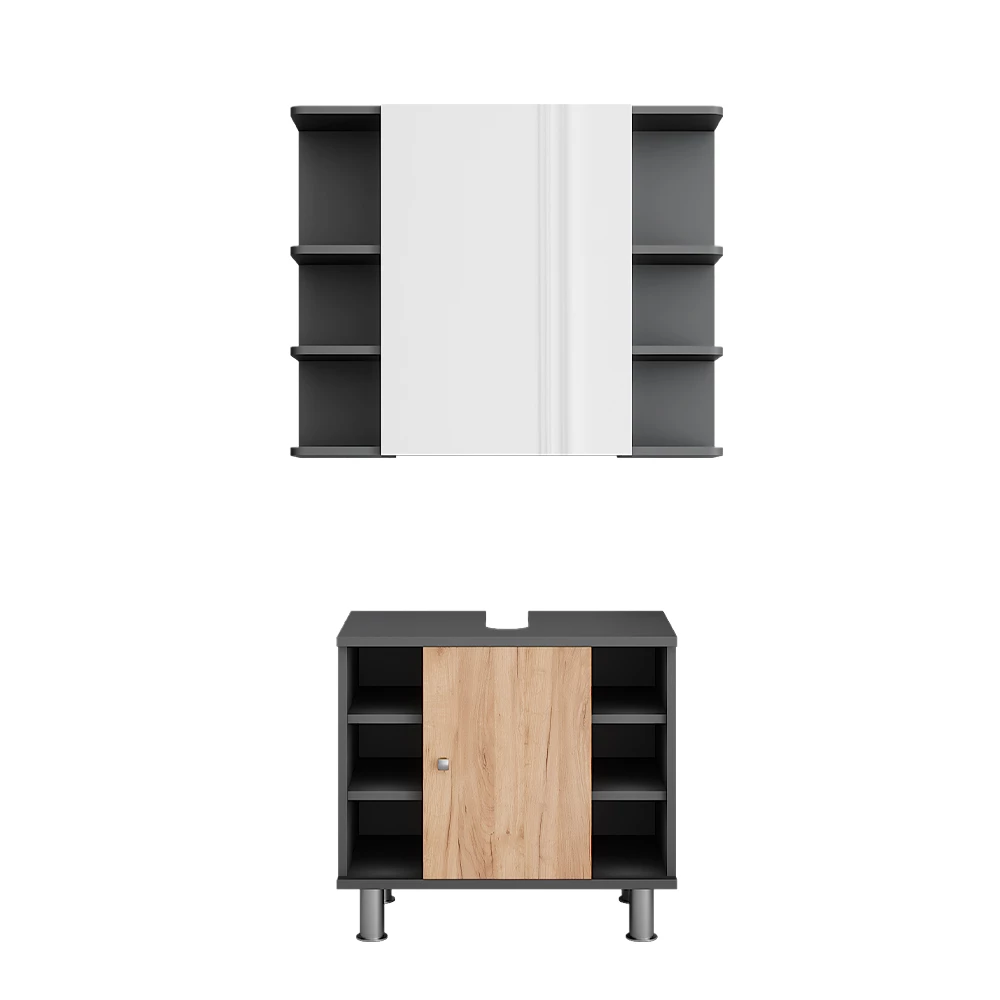 Vicco Badmöbel-Set Anthrazit/Goldkraft Eiche 2 Teile, Fynn