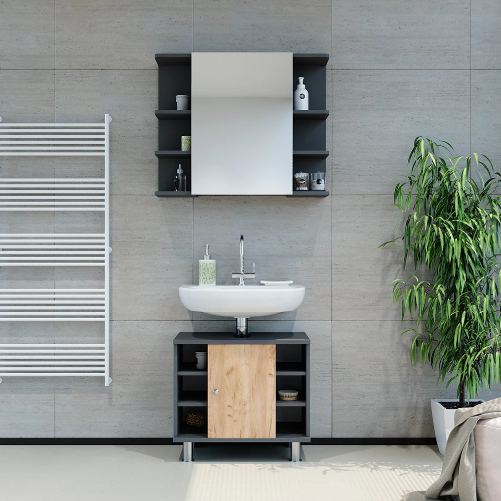 Vicco Badmöbel-Set Anthrazit/Goldkraft Eiche 2 Teile, Fynn