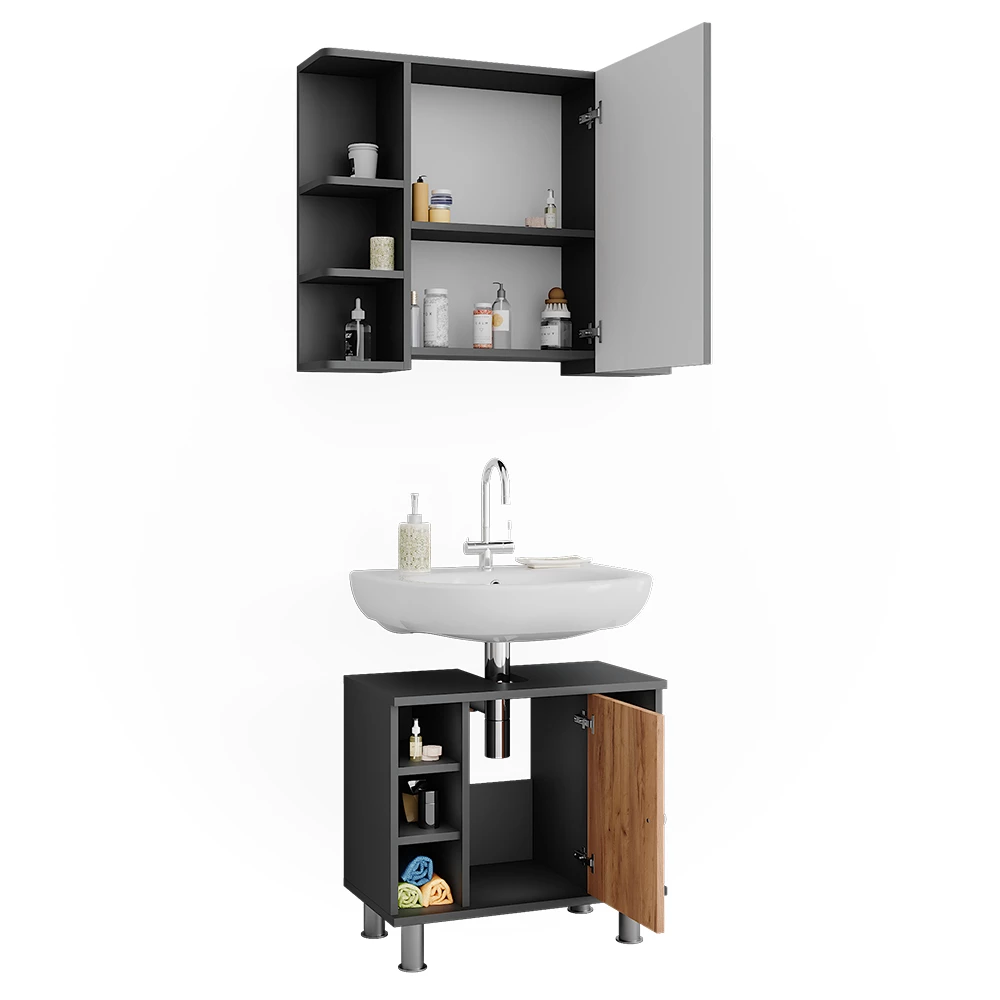 Vicco Badmöbel-Set Anthrazit/Goldkraft Eiche 2 Teile, Fynn