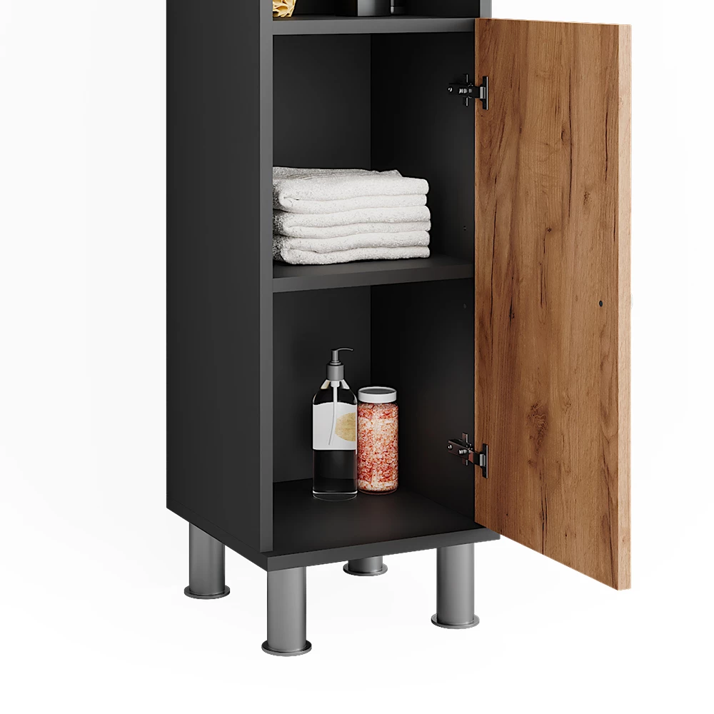 Vicco Badkamerspiegelkast Antraciet/gouden eik 3 stuks met midi-eenheid, Fynn