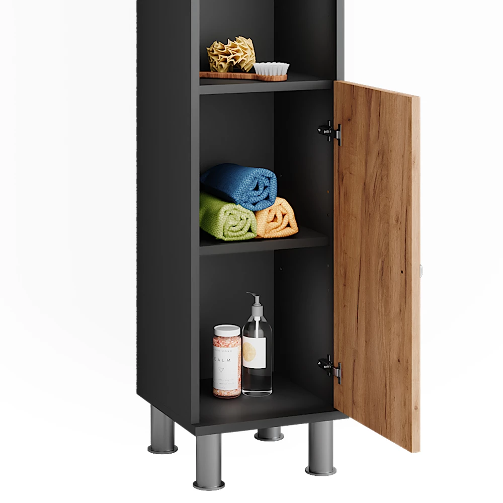 Vicco Set di mobili da bagno Antracite/quercia dorata 3 parti con colonna, Fynn