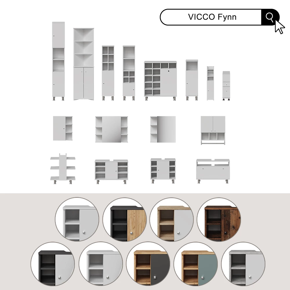 Vicco Set di mobili da bagno Antracite/quercia dorata 3 parti con colonna, Fynn