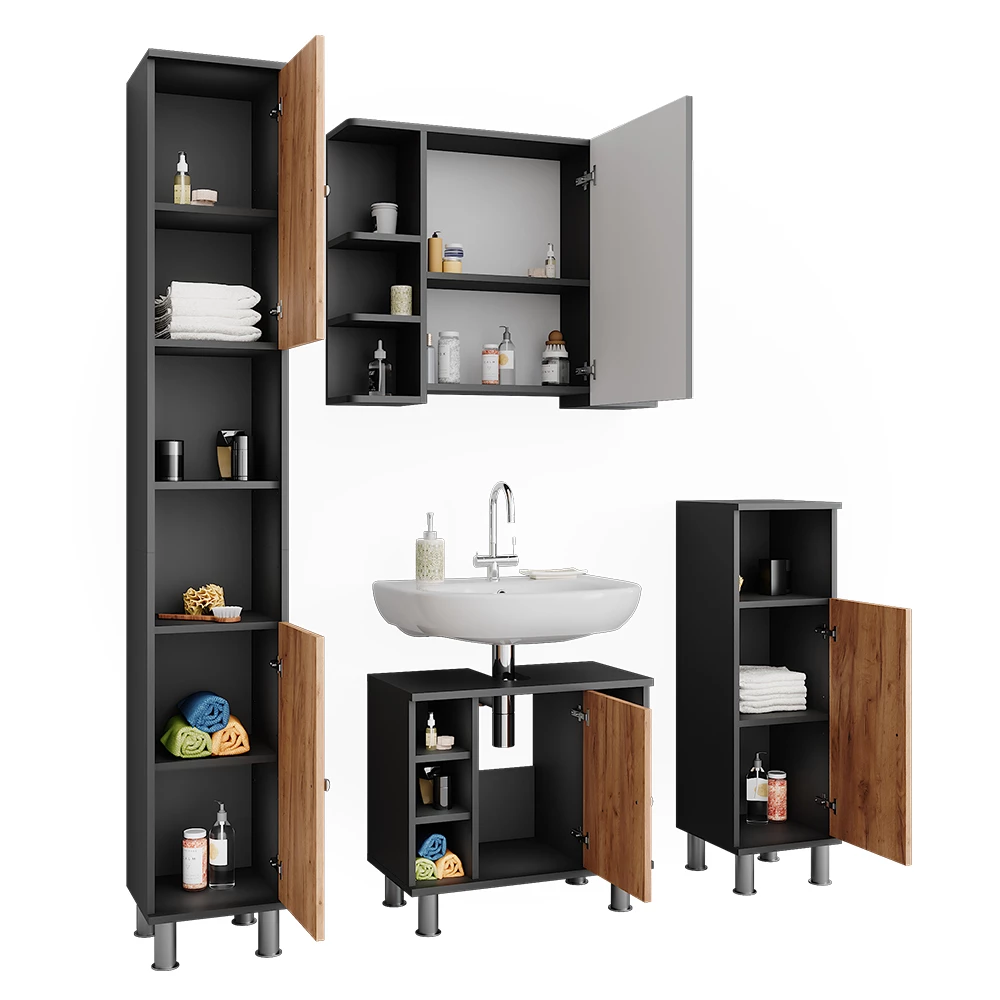 Vicco Badkamermeubelset Antraciet/gouden eik 4 delen, Fynn