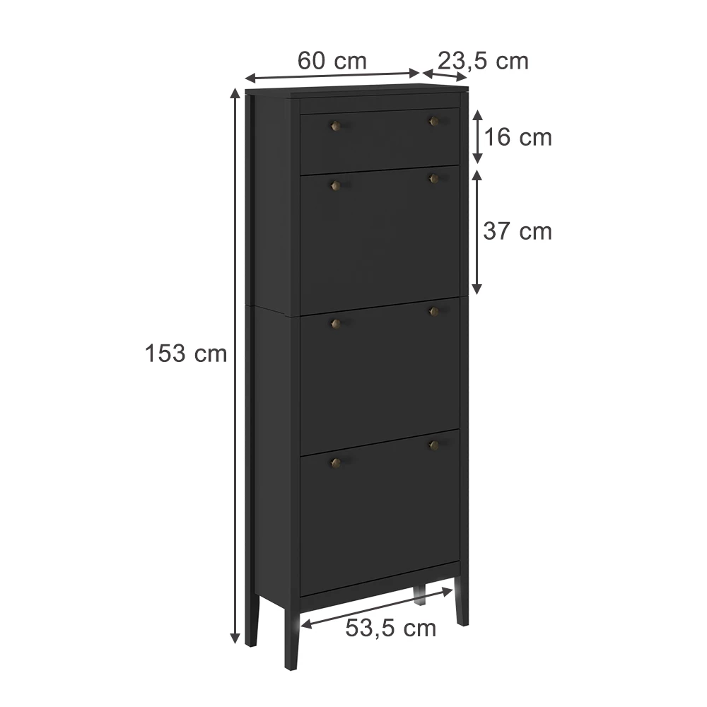 Vicco Omara za čevlje Črna 60 x 153 cm , 3 predali, Aron