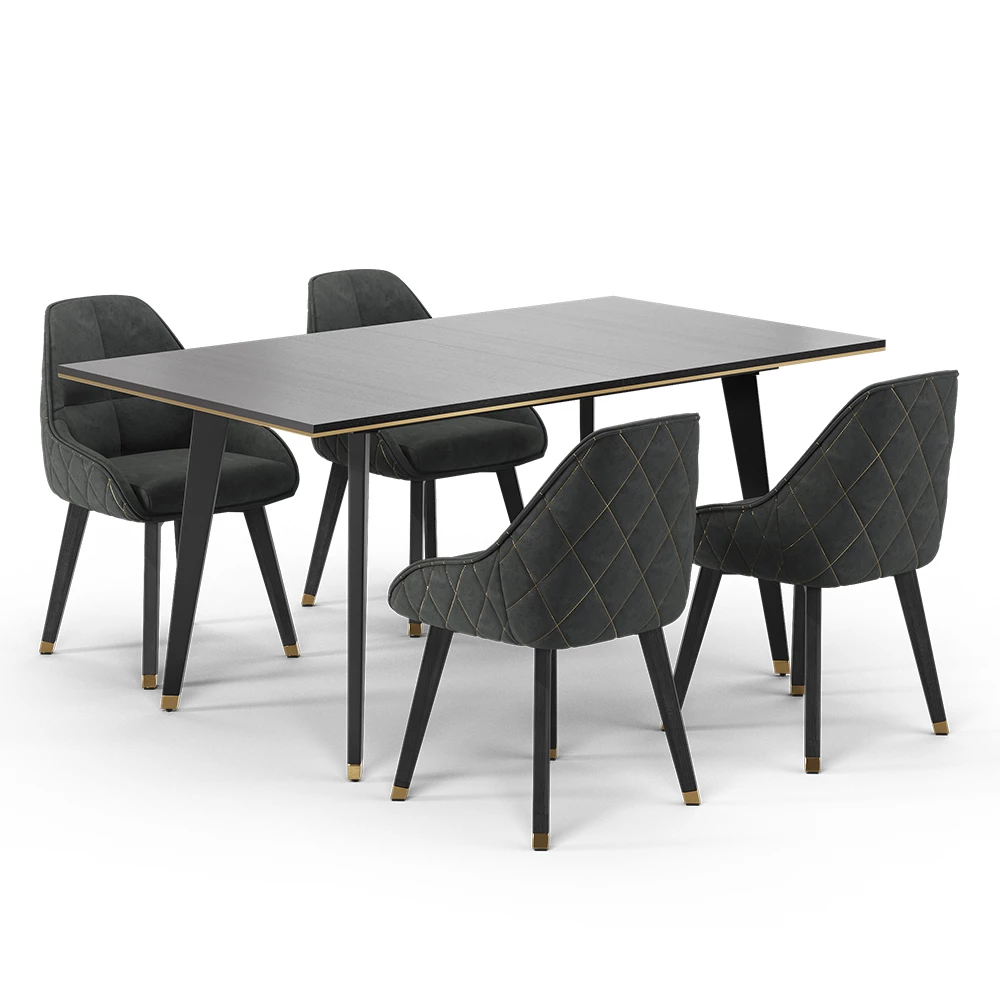 Vicco Esstisch Set Schwarz 200 x 90 cm mit 4 Stühlen, Goldamo