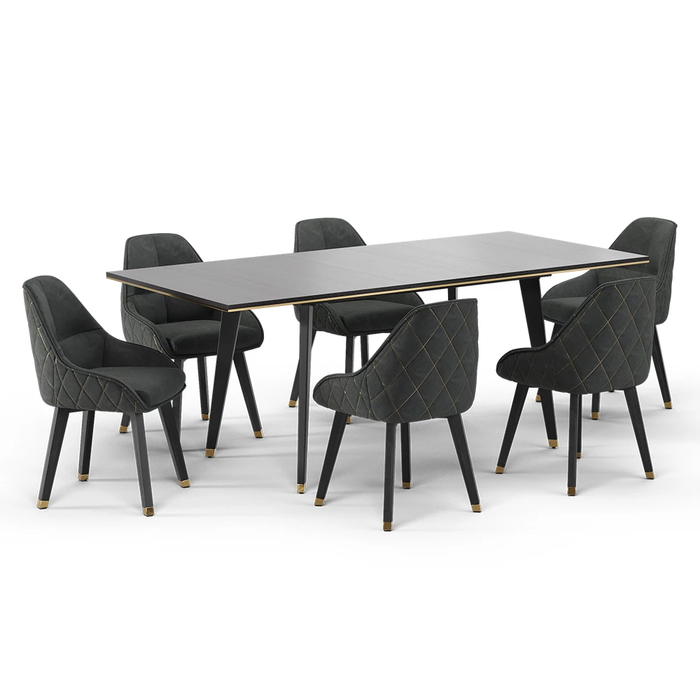 Vicco Esstisch Set Preto 200x90 cmmit 6 Stühlen, Goldamo