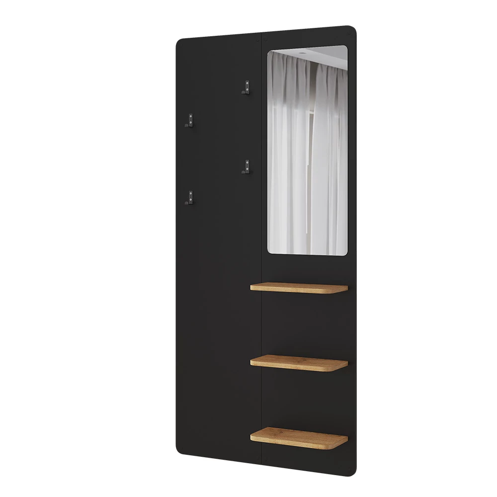 Vicco Wandgarderobe Schwarz/Eiche 70 x 150 cm mit Spiegel, Jochen