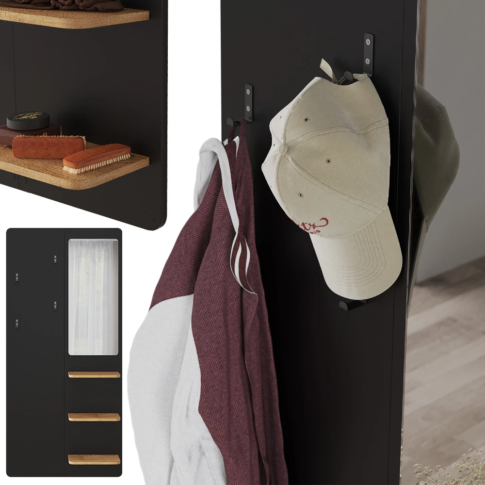 Prikaz izbliza Wandgarderobe u boji Schwarz/Eiche, prikazuje dizajn i površinske detalje
