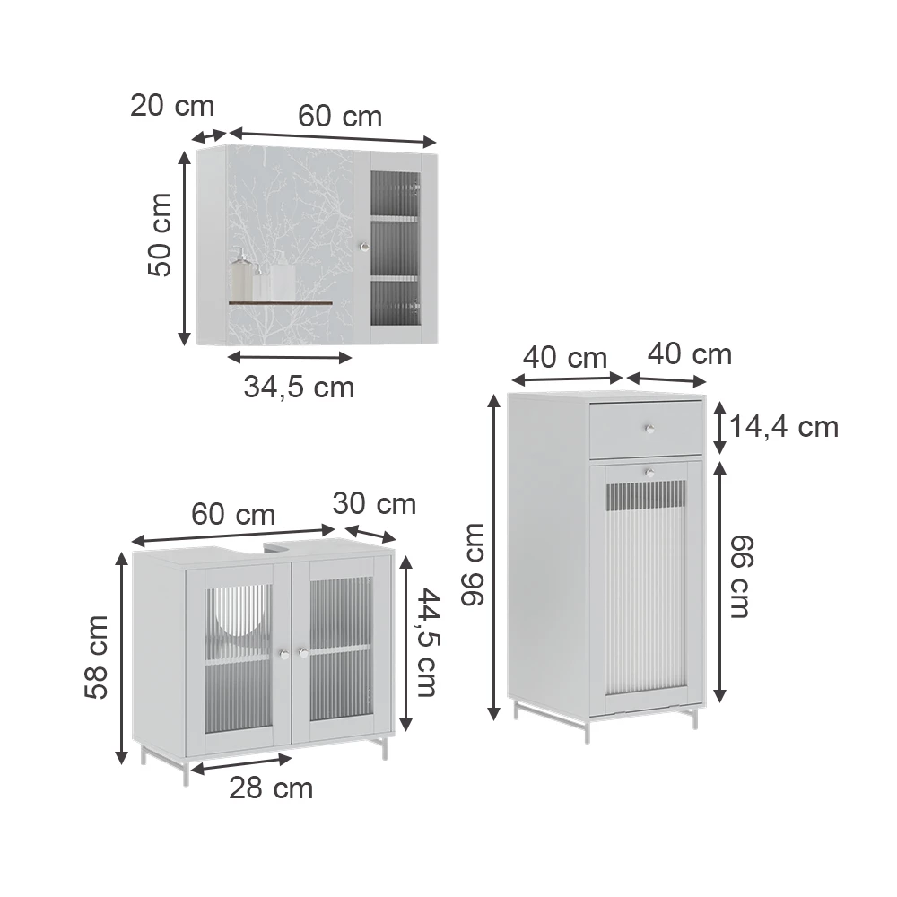 Vicco Set di mobili da bagno Bianco 3 parti, Malte