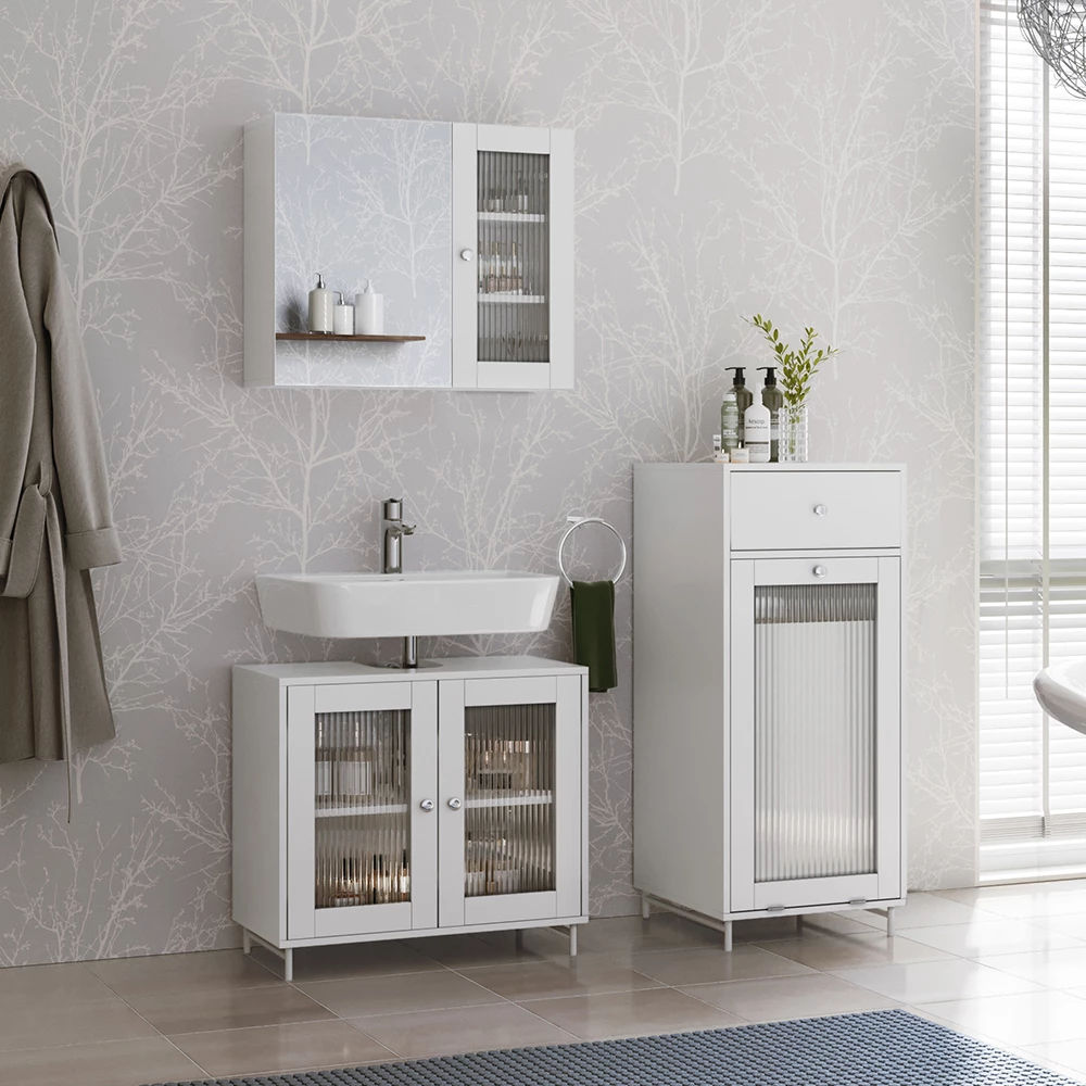 Vicco Set di mobili da bagno Bianco 3 parti, Malte
