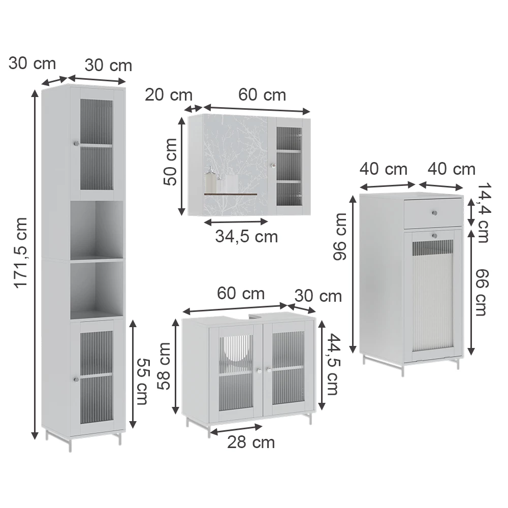 Vicco Badkamermeubelset Wit 4 delen, Malte