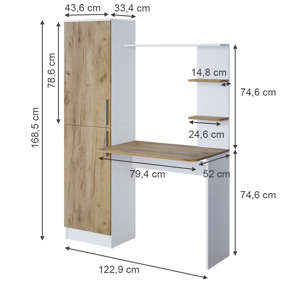 Vicco Skrivbord Vit/gyllene ek 122.9x33.4 cm, Tessa