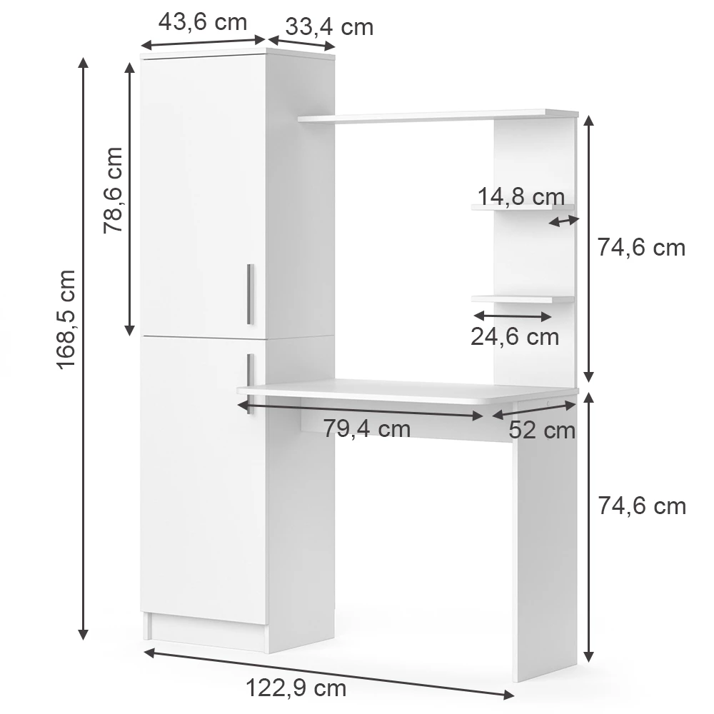 Vicco Scrivania con ripiani Bianco 122.9 x 52 cm, Tessa