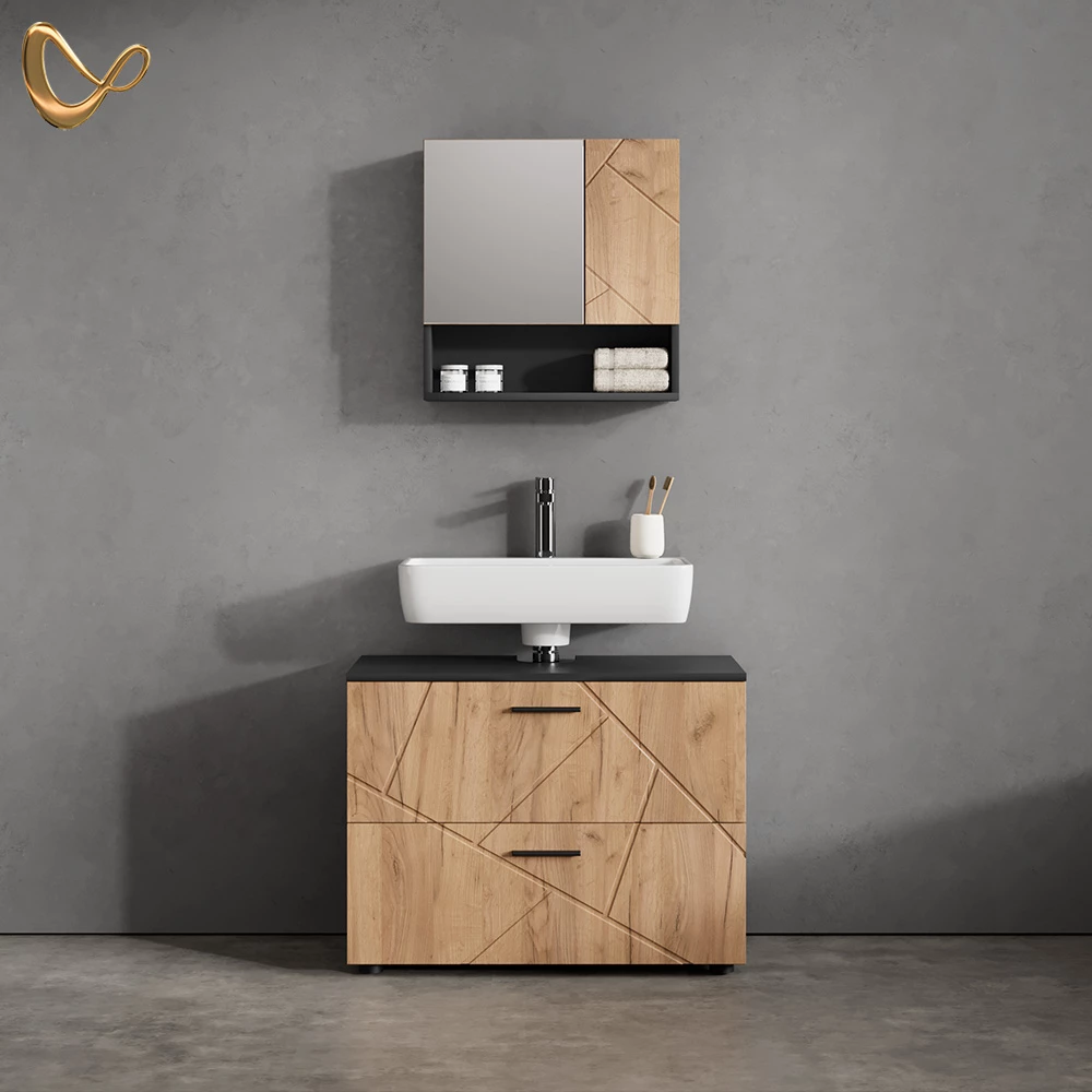 Badmöbel-Set Ronco Goldkraft Eiche/Anthrazit 2 Teile livinity®