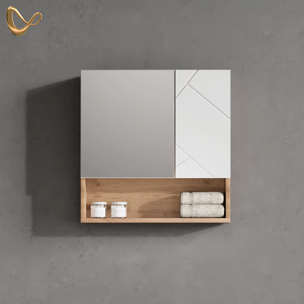 Badspiegelschrank Ronco Weiß Hochglanz/Goldkraft Eiche 54 x 55 cm livinity®