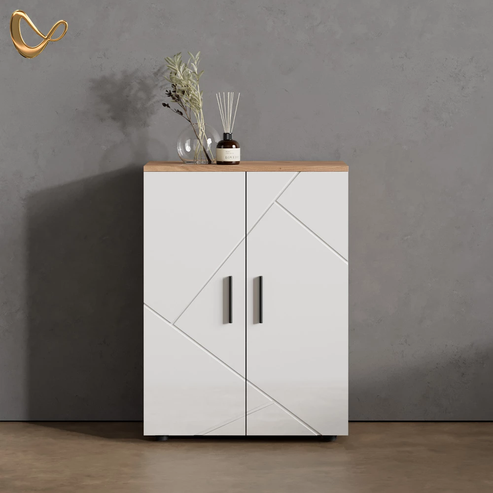 Midischrank Ronco Weiß Hochglanz/Goldkraft Eiche 60 x 81 cm livinity®