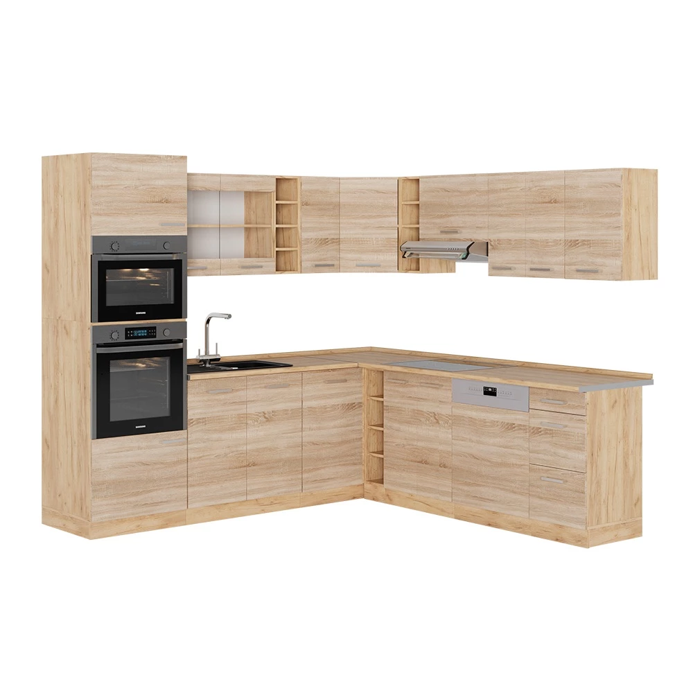 Eckküche in Sonoma/Goldkraft Eiche auf weißem Hintergrund