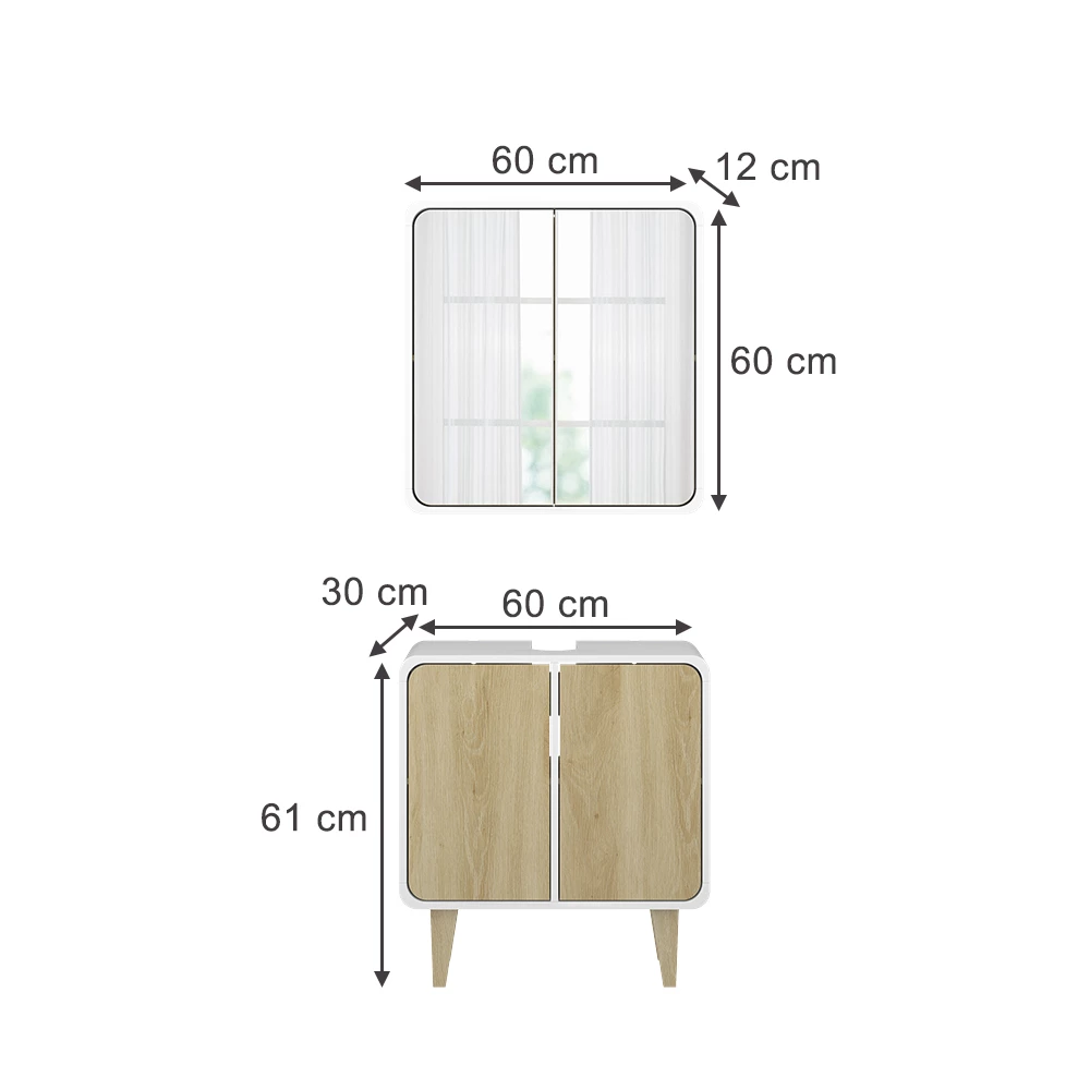 Vicco Set di mobili da bagno Bianco/quercia 2 parti, Arla