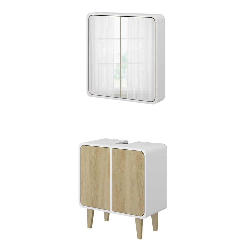Vicco Set di mobili da bagno Bianco/quercia 2 parti, Arla