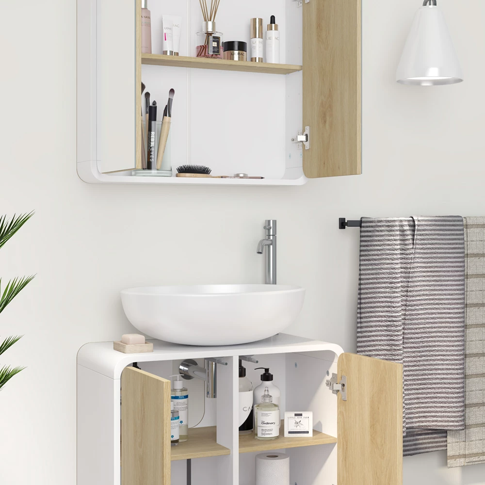 Vicco Badmöbel-Set Weiß/Eiche 2 Teile, Arla