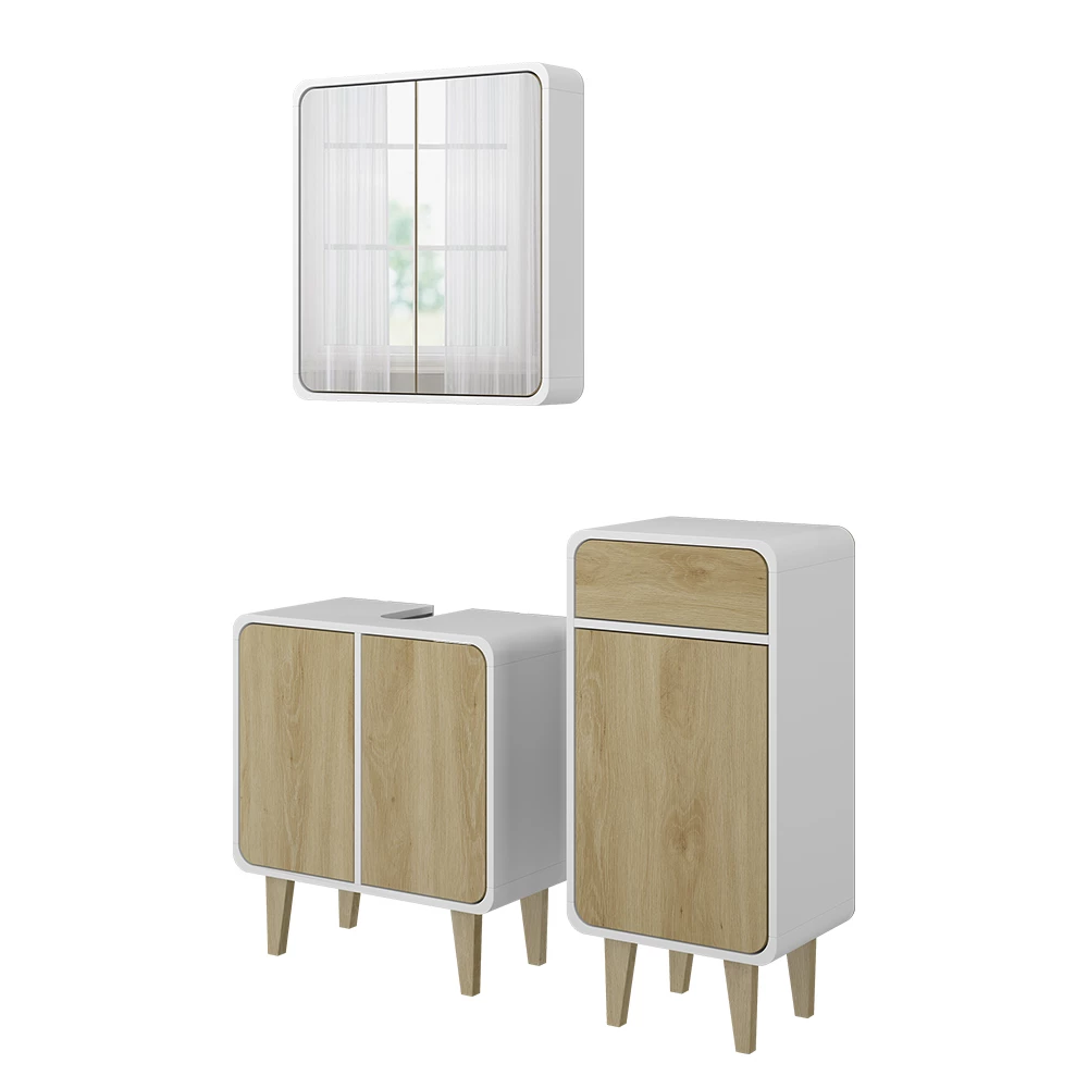 Vicco Set di mobili da bagno Bianco/quercia 3 pezzi, con cabinet midi, Arla