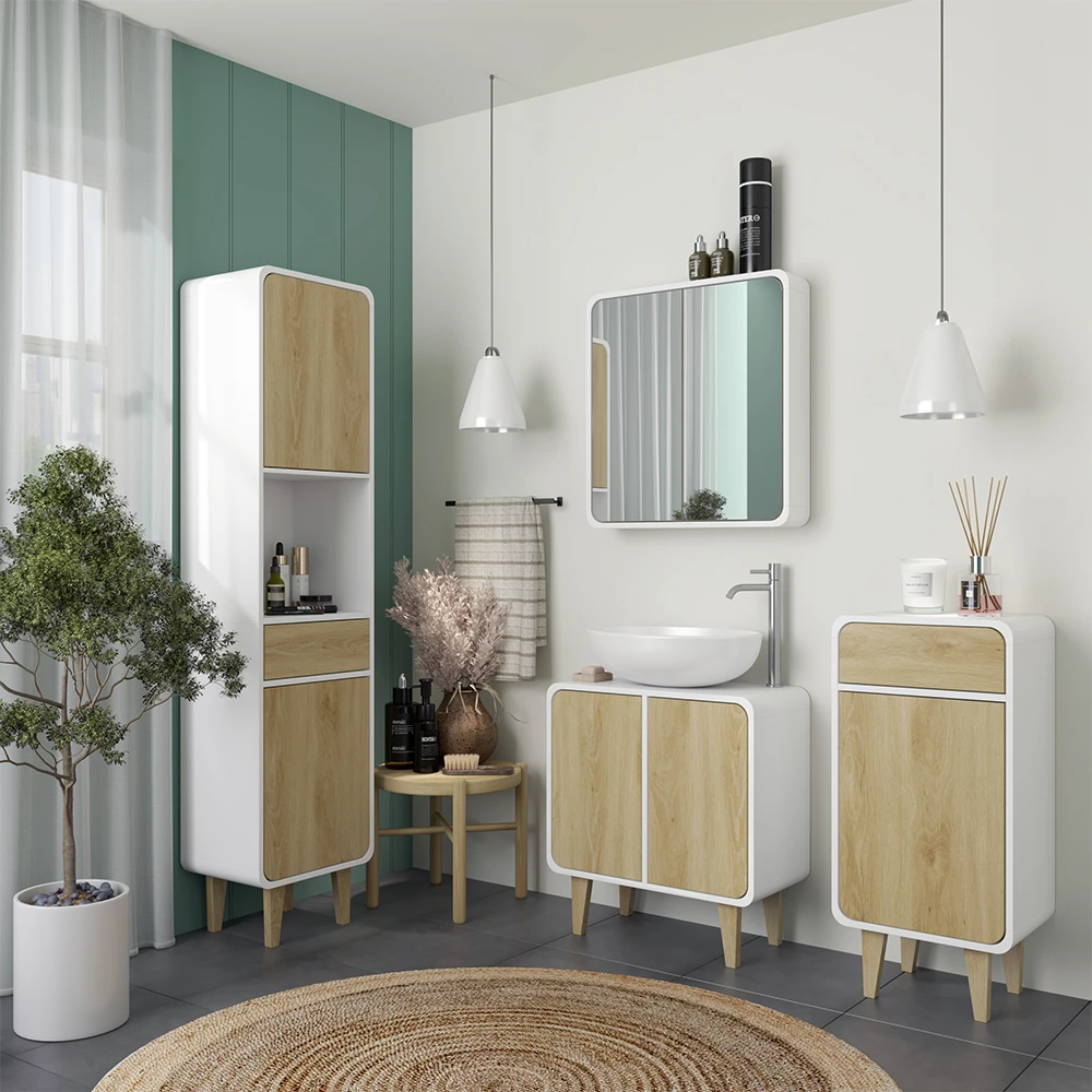 Vicco Set di mobili da bagno Bianco/quercia 4 parti, Arla