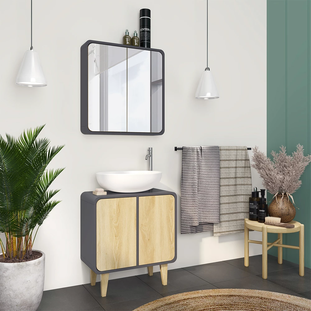 Vicco Badkamermeubelset Antraciet/eiken 2 delen, Arla