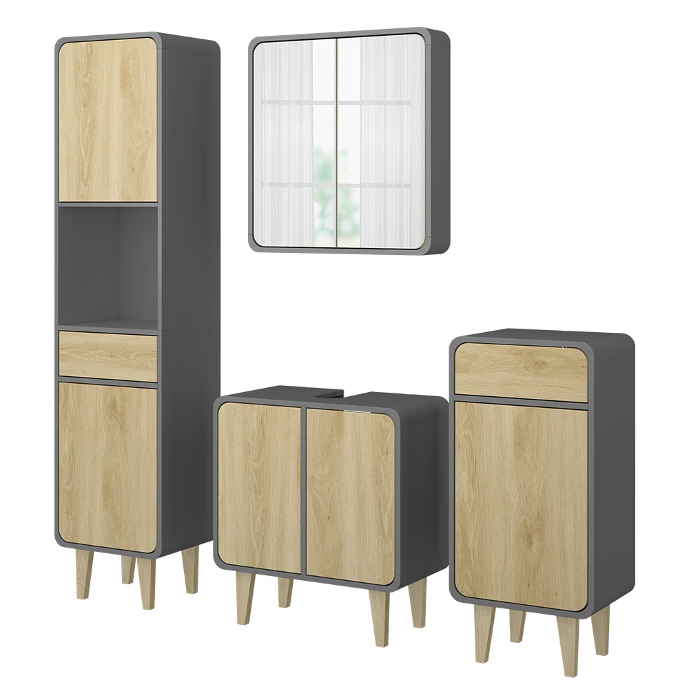 Vicco Set de mobilier de baie Antracit / stejar 4 părți, Arla