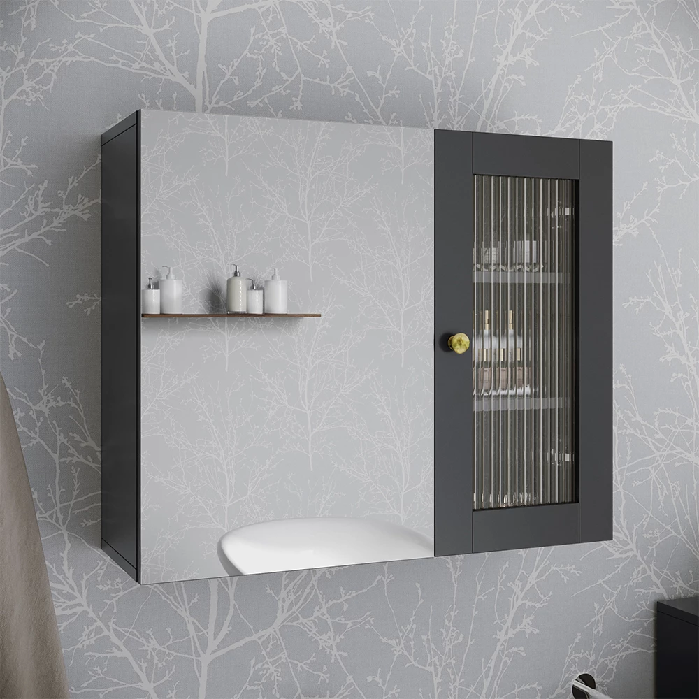Vicco Badspiegelschrank Grau 60 x 50 cm mit Spiegel, Malte