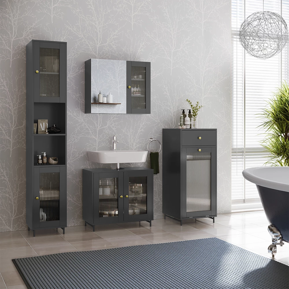 Vicco Badspiegelschrank Grau 60 x 50 cm mit Spiegel, Malte