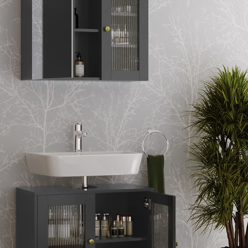 Vicco Badmöbel-Set Grau 2 Teile, Malte