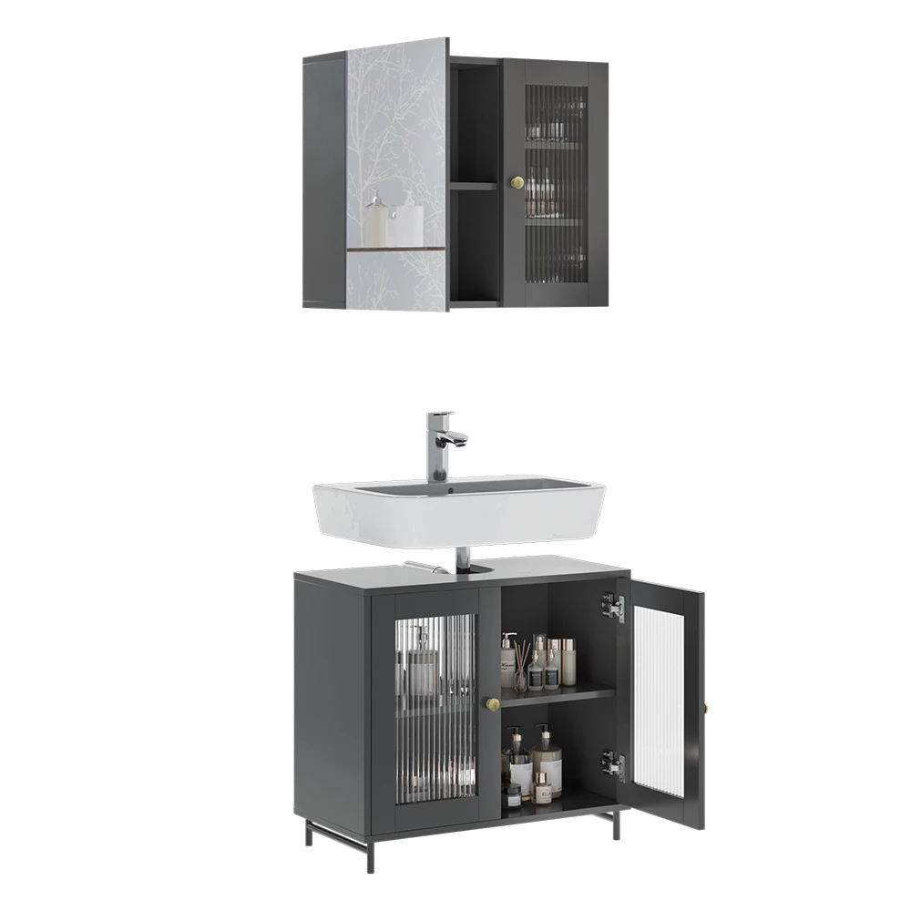 Vicco Badmöbel-Set Grau 2 Teile, Malte