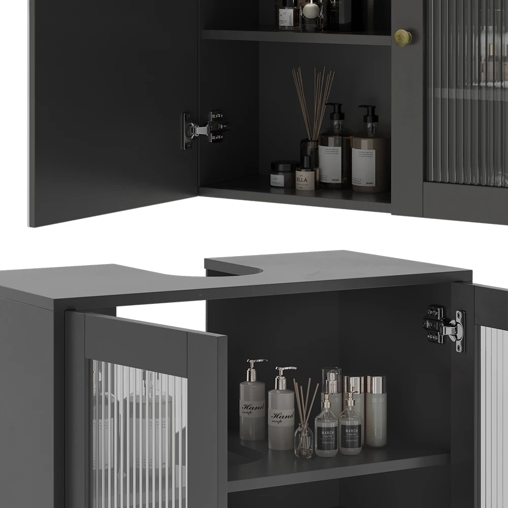 Vicco Badmöbel-Set Grau 3 Teile mit Midischrank, Malte